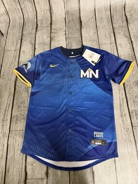 NWT Boys Nike Correa Minnesota Twins City Connect Jersey Blue Medium 10/12